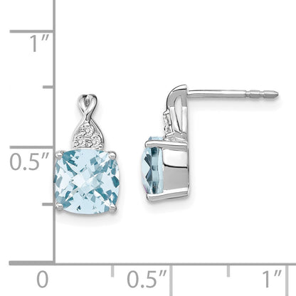 14K White Gold Checkerboard Aquamarine and Diamond Drop & Dangle Earrings
