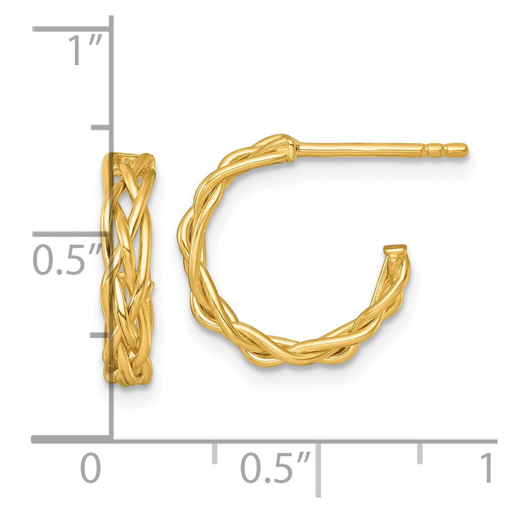 14k Yellow Gold Polished Woven Braid 3 x 15mm C-Hoop Earrings