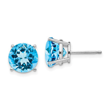 14k White Gold 9mm Blue Topaz Stud Earrings