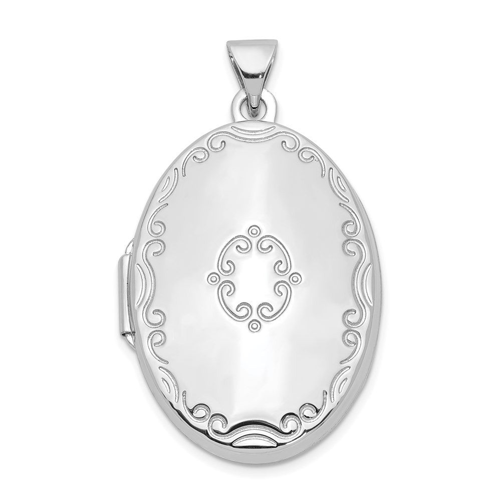 Sterling Silver Rhodium-plated 29mm Fancy Oval Family Locket Pendant