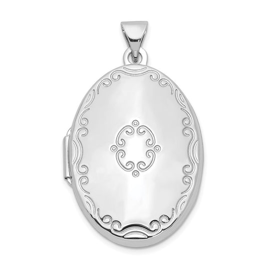 Sterling Silver Rhodium-plated 29mm Fancy Oval Family Locket Pendant