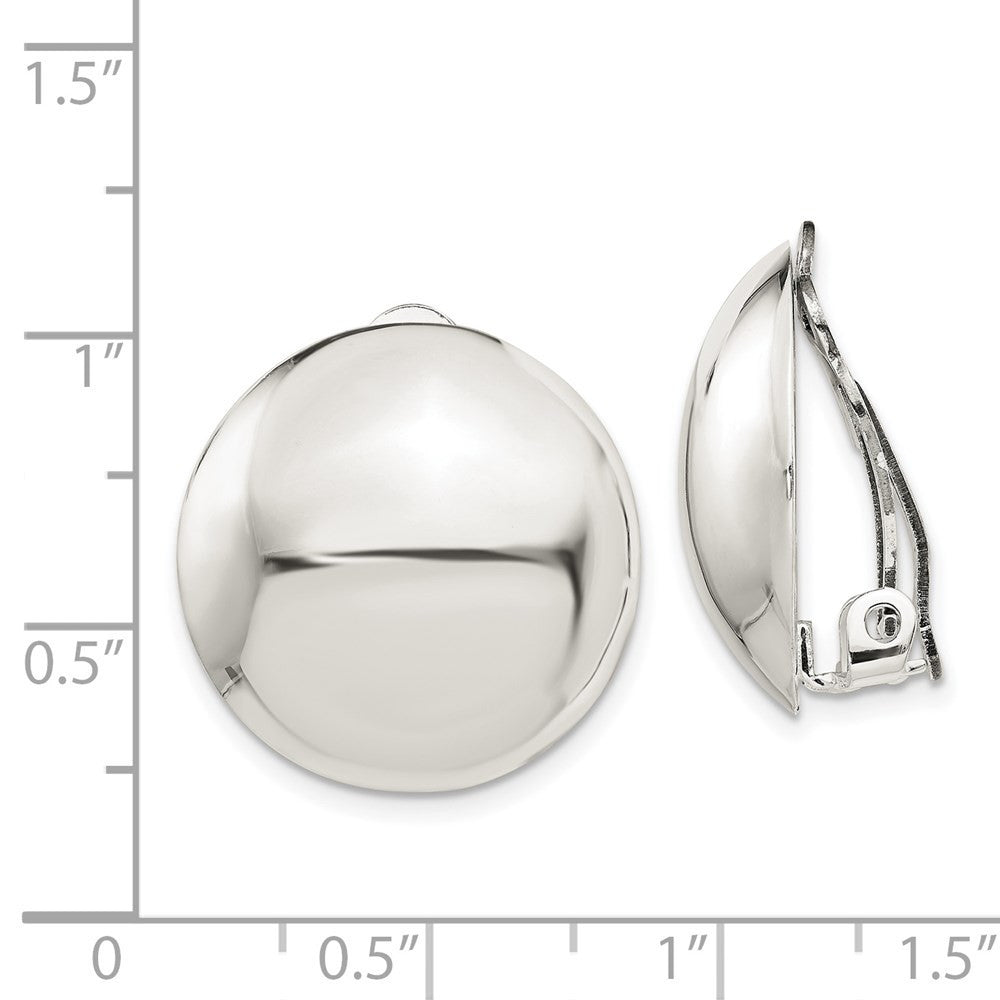 Sterling Silver Polished Non-Pierced 23mm Circle Button Button Stud Earrings