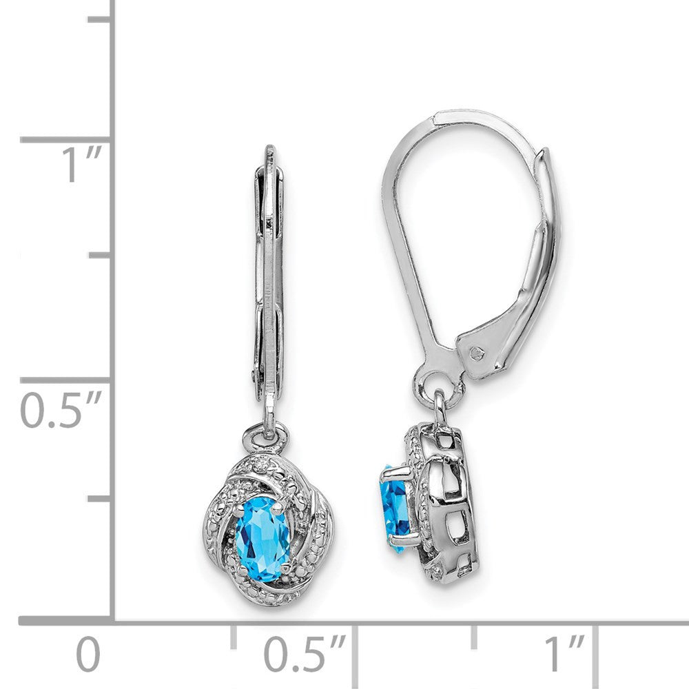 Sterling Silver Rhodium-plated Diam. & Blue Topaz Dangle Earrings