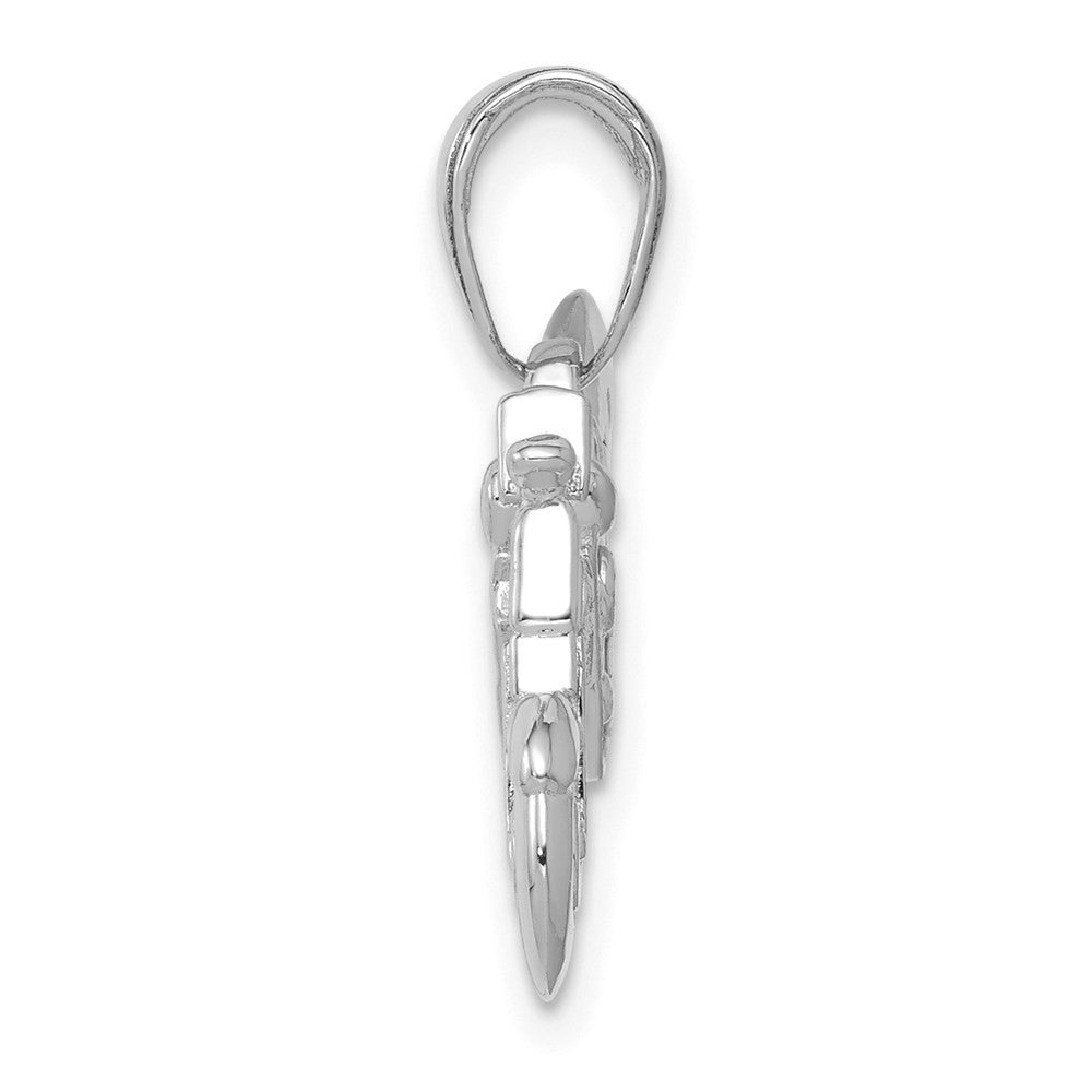 14k White Gold Polished / Textured 3-D Motorcycle Pendant