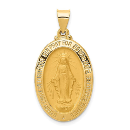 14k Yellow Gold Polished and Satin Miraculous Medal Hollow Pendant