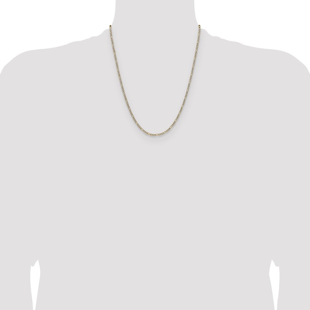 14k Yellow Gold 2.3mm Semi-solid with Rhodium Pav� Figaro Chain Necklace 22"
