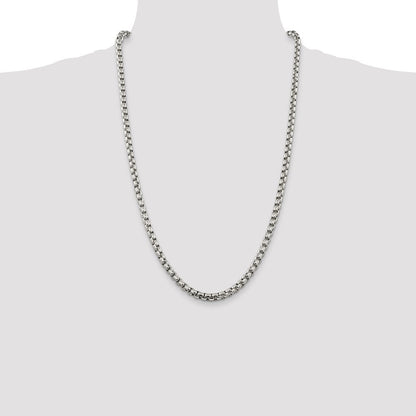 Sterling Silver 5.2mm Round Box Chain Necklace 26"