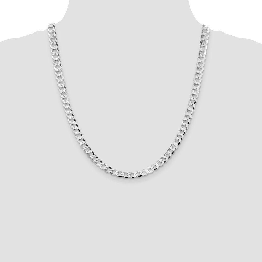 Sterling Silver Rhodium-plated 6.8mm Flat Curb Chain Necklace 22"