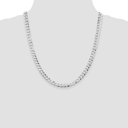 Sterling Silver Rhodium-plated 6.8mm Flat Curb Chain Necklace 22"