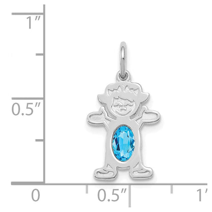 14k White Gold Girl 6x4 Oval Genuine Blue Topaz-December