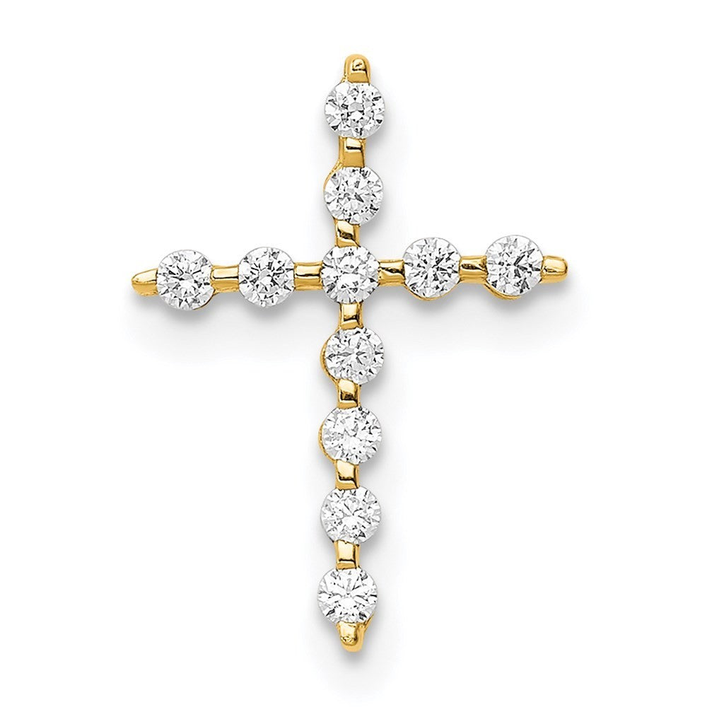 14k Yellow Gold Cubic Zirconia Cross Pendant Chain Slide