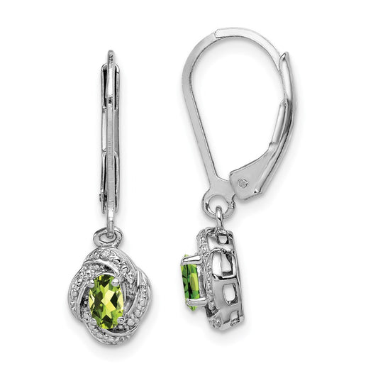 Sterling Silver Rhodium-plated Diam. & Peridot Dangle Earrings