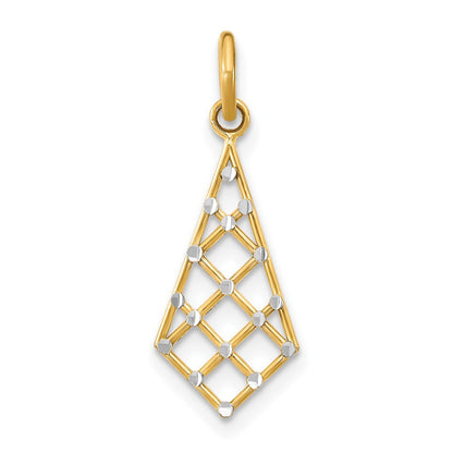 14k Yellow Gold Rhodium Diamond-Cut Small Criss-Cross Charm Pendant