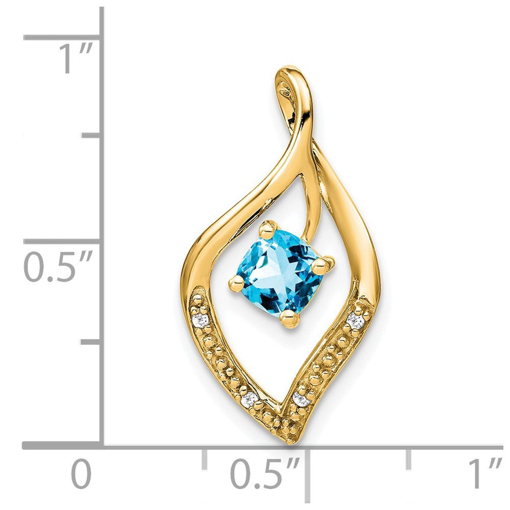 14k Yellow Gold Blue Topaz and Diamond Pendant