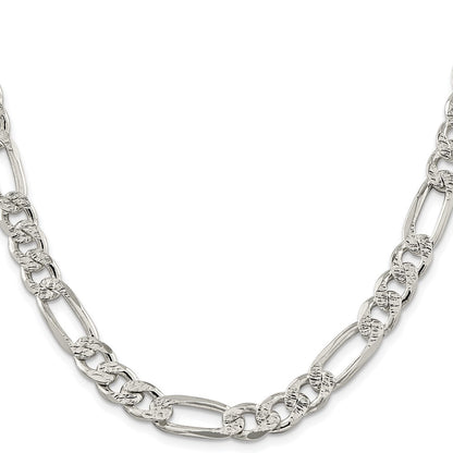 Sterling Silver Rhodium-plated 9.5mm Pav� Flat Figaro Chain Necklace 24"