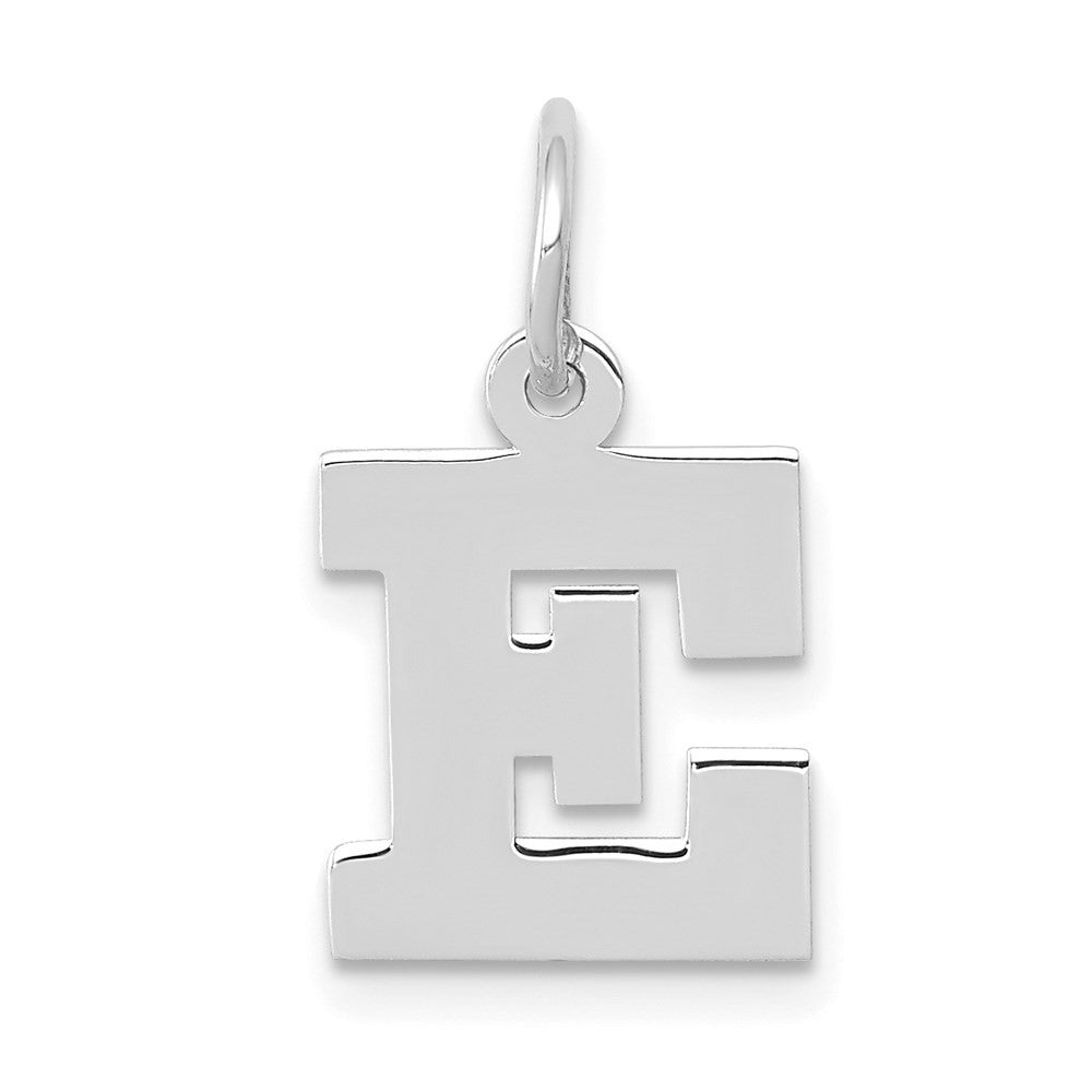 14k White Gold Small Block Letter E Initial Charm Pendant
