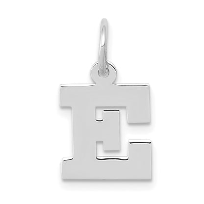 14k White Gold Small Block Letter E Initial Charm Pendant