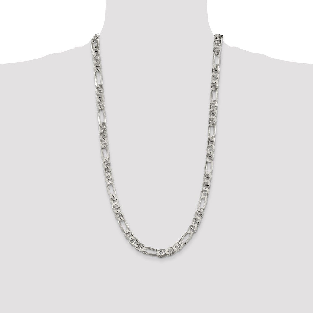 Sterling Silver 8.25mm Figaro Anchor Chain Necklace 28"