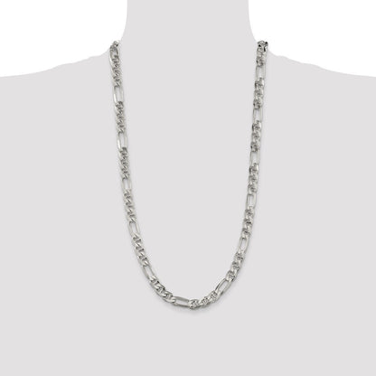 Sterling Silver 8.25mm Figaro Anchor Chain Necklace 28"