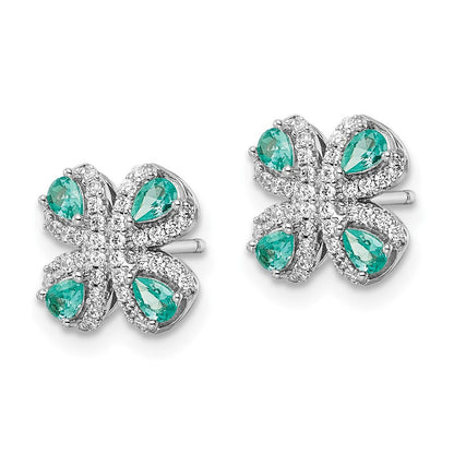 Sterling Silver Rhodium plated Teal & White CZ Button Stud Earrings