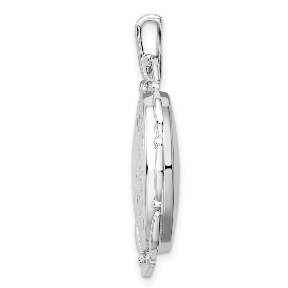 Sterling Silver Rhodium-plated 21x16mm Floral Oval Locket Pendant