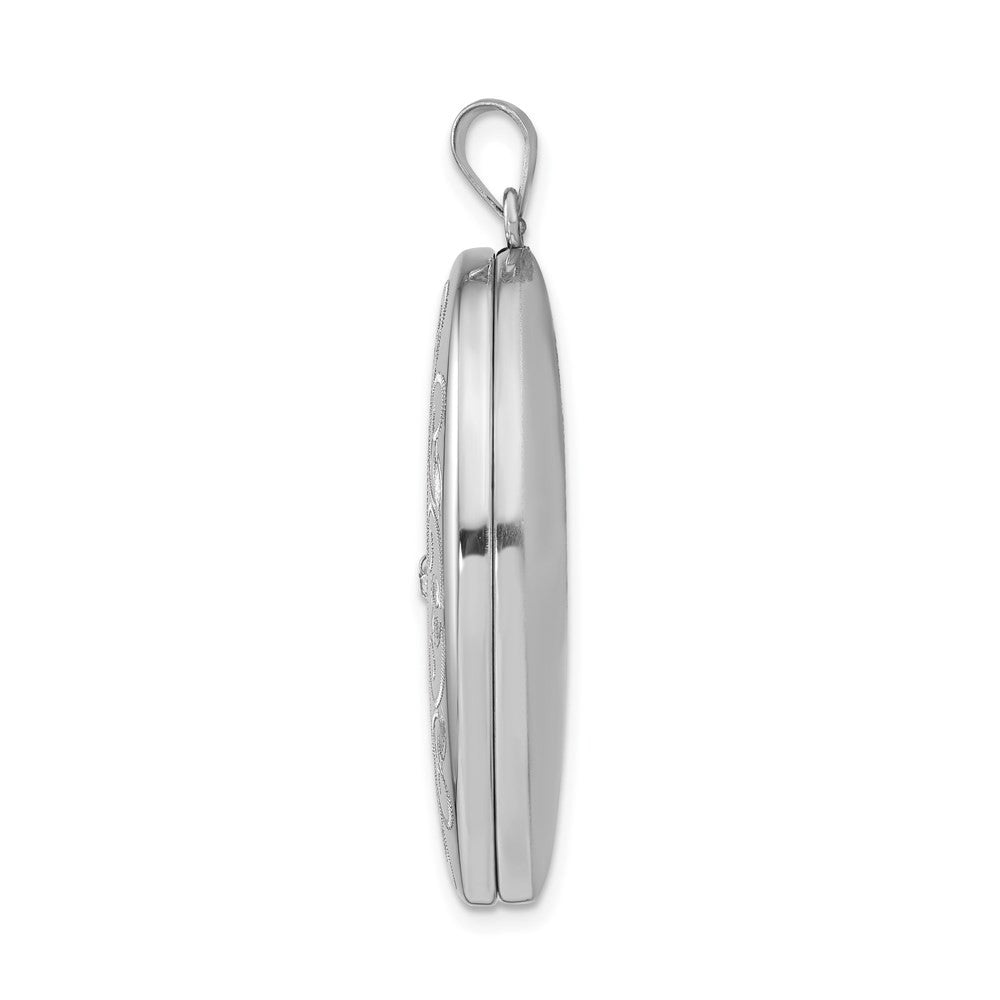 Sterling Silver Rhodium-plated Diamond w/ Swirl Border 34mm Oval Locket Pendant