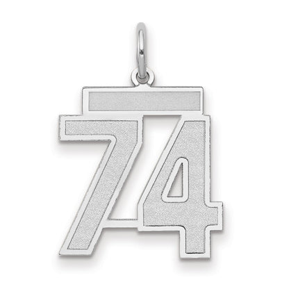 14k White Gold Medium Satin Number 74 Charm Pendant