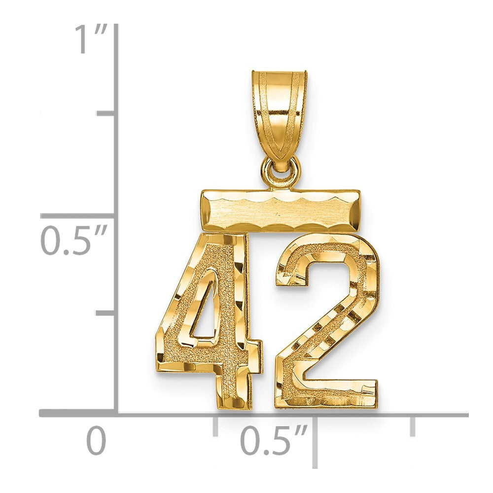 14k Yellow Gold Small Brushed Diamond-cut Number 42 Charm Pendant