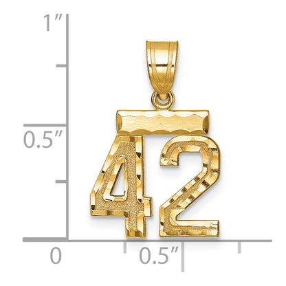 14k Yellow Gold Small Brushed Diamond-cut Number 42 Charm Pendant