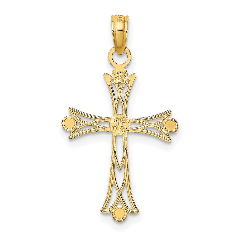 14k Yellow Gold Rhodium Textured Cross Charm Pendant
