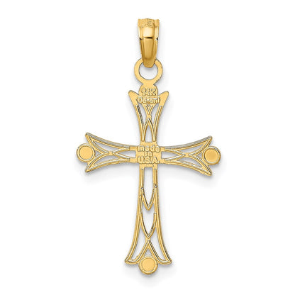 14k Yellow Gold Rhodium Textured Cross Charm Pendant
