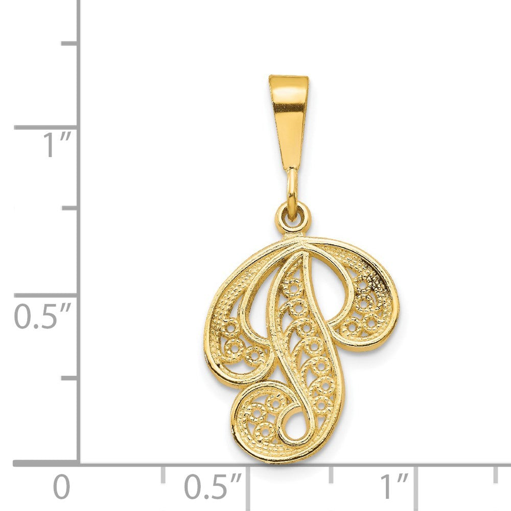 14k Yellow Gold Polished Script Filigree Letter P Initial Pendant
