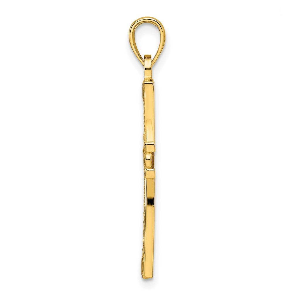 14k Yellow Gold Beaded & Polished Cross Pendant