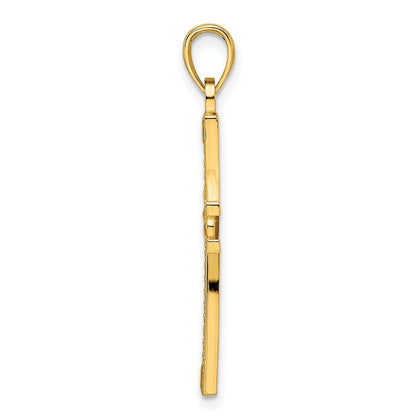 14k Yellow Gold Beaded & Polished Cross Pendant
