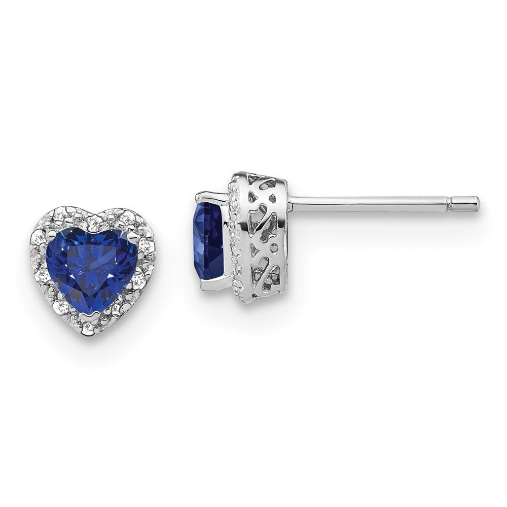 Sterling Silver Rhodium-plated Created Sapphire and Diamond Button Stud Earrings