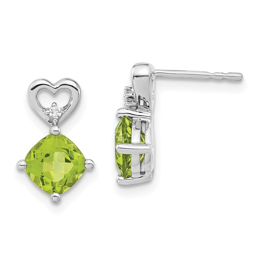 14k White Gold Peridot and Diamond Heart Drop & Dangle Earrings