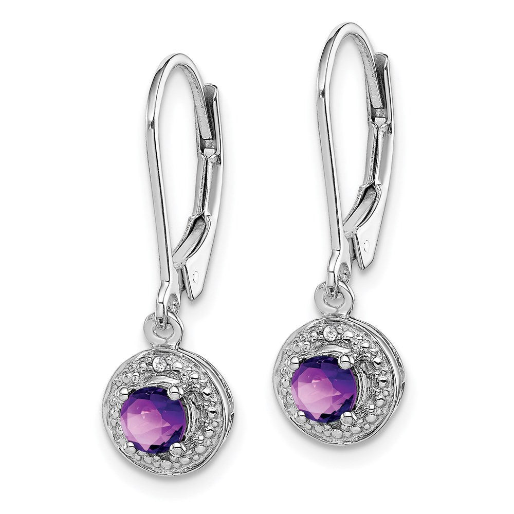 Sterling Silver Rhodium-plated Diam. & Amethyst Dangle Earrings
