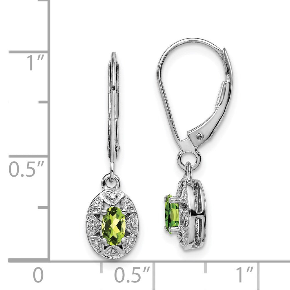 Sterling Silver Rhodium-plated Diam. & Peridot Dangle Earrings
