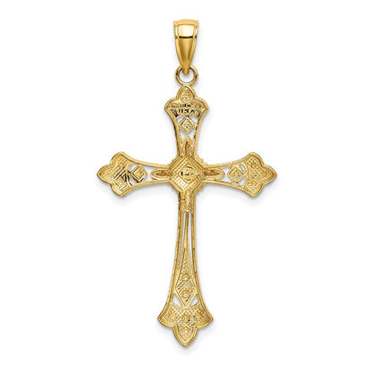 14k Yellow Gold Rhodium Diamond-Cut Edges Cross Charm Pendant