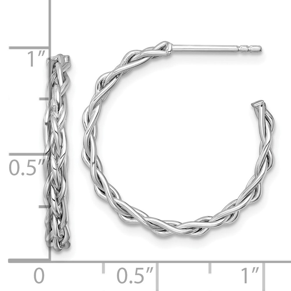14k Yellow Gold Rhodium-plated Polished Woven Braid 3 x 24mm C-Hoop Earrings