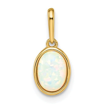 14k Yellow Gold Lab Created Opal Pendant