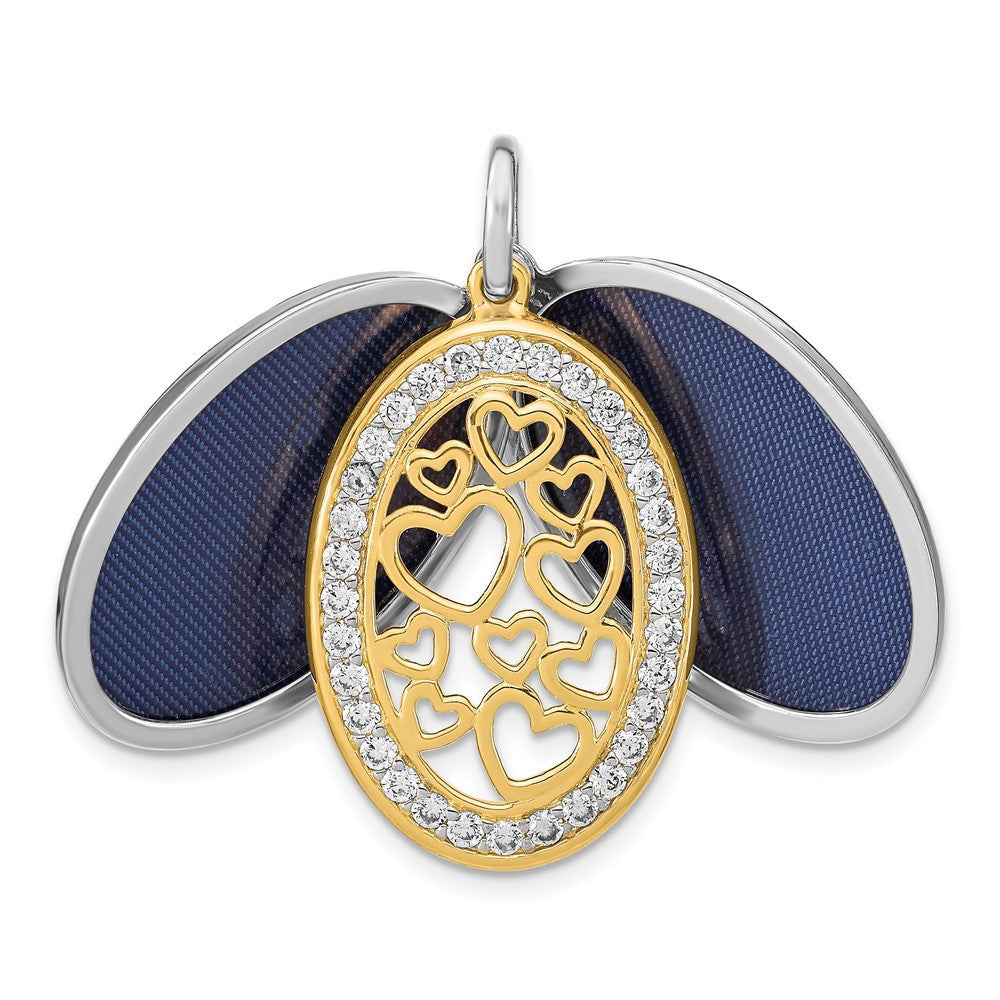 Sterling Silver Yellow & White Rhodium-plated Heart CZ 26mm Swing Locket