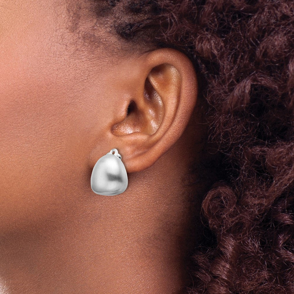 Sterling Silver Rhodium-plated Satin Non-Pierced Button Stud Earrings