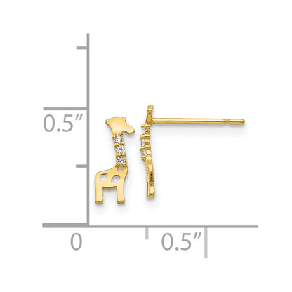 14k Yellow Gold CZ Giraffe Button Stud Earrings