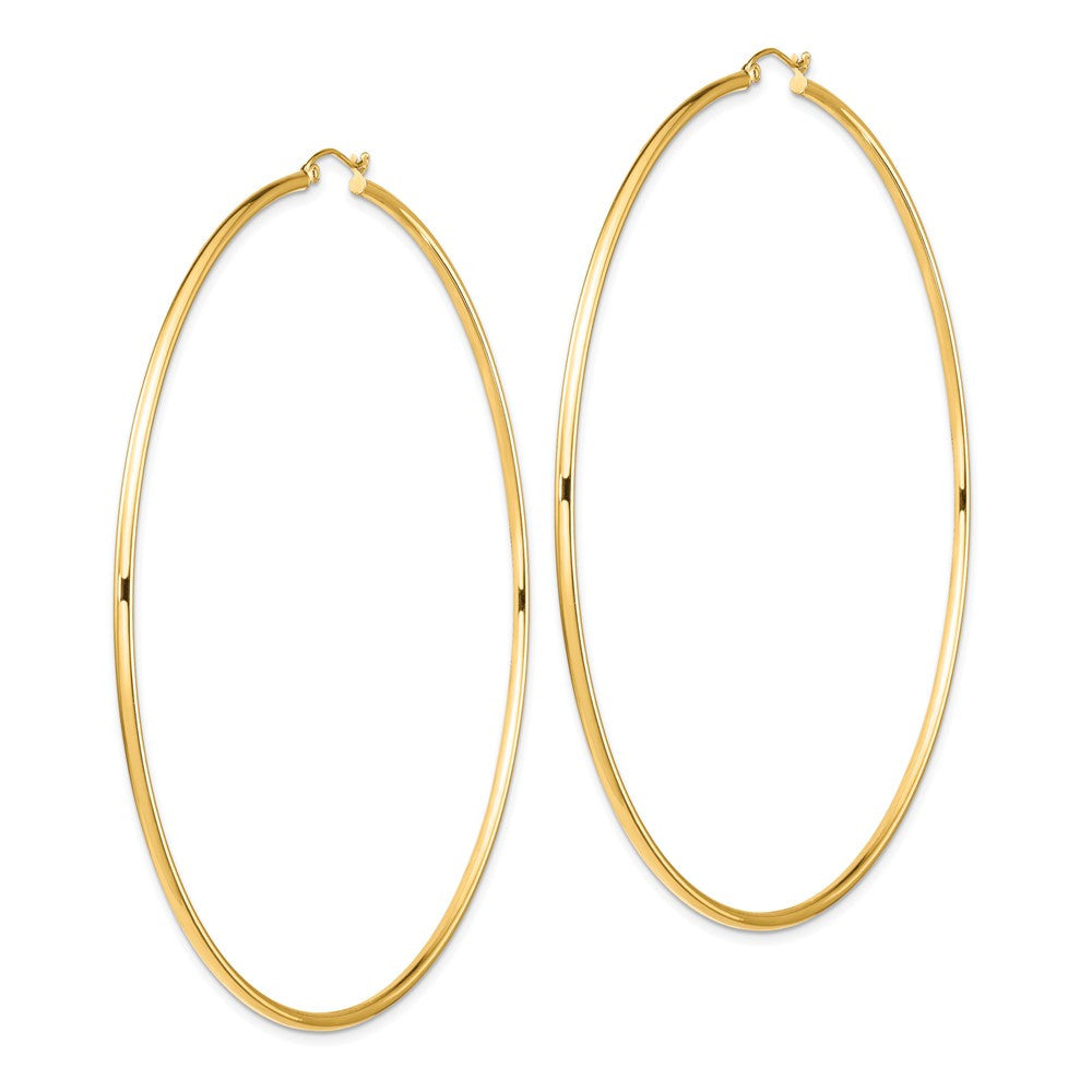 14k Yellow Gold Polished 2x90mm Lightweight Round Tube Hoop Earrings