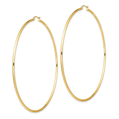 14k Yellow Gold Polished 2x90mm Lightweight Round Tube Hoop Earrings