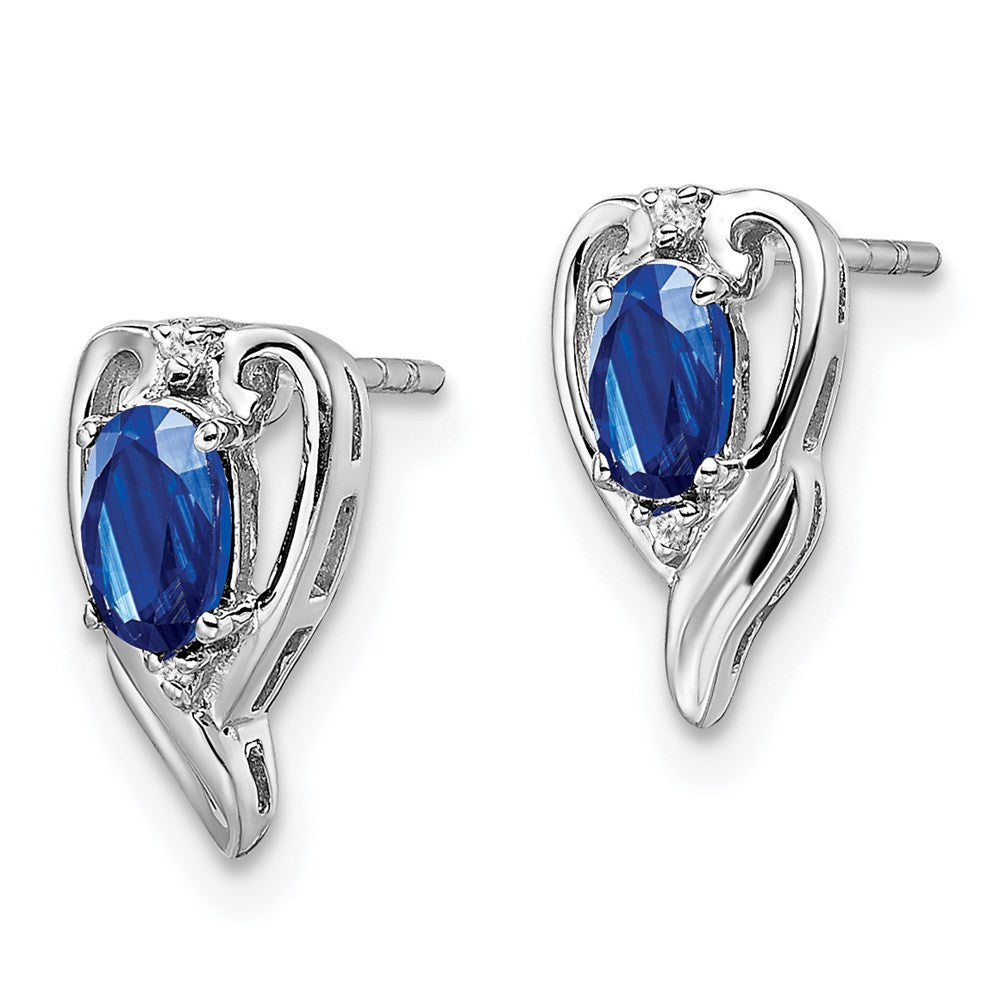 Sterling Silver Rhodium Plated Diamond & Sapphire Dangle Earrings
