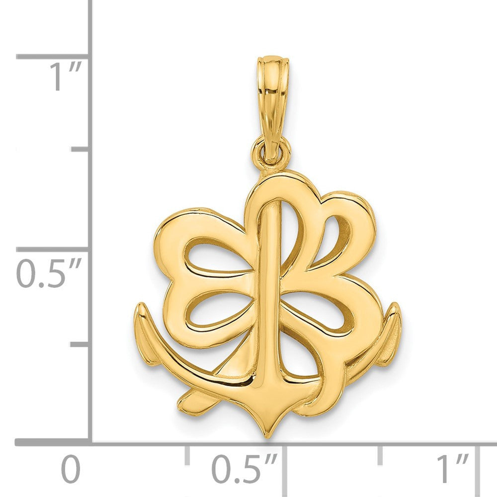 14k Yellow Gold Polished Anchor and Clover Charm Pendant