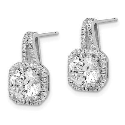 Sterling Silver Rhodium-plated CZ Halo Dangle Earrings