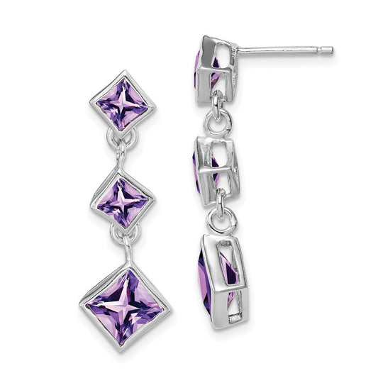 Sterling Silver Rhodium-plated Polished Amethyst Dangle Earrings